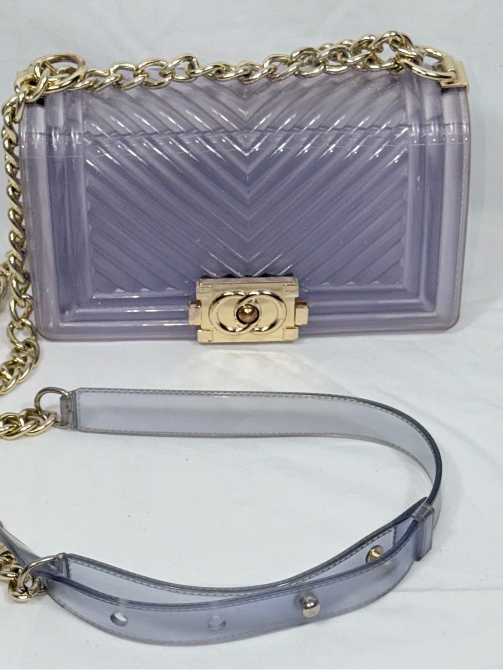 Purple Jelly Crossbody Purse Gold Chain Chevron Flap Bag